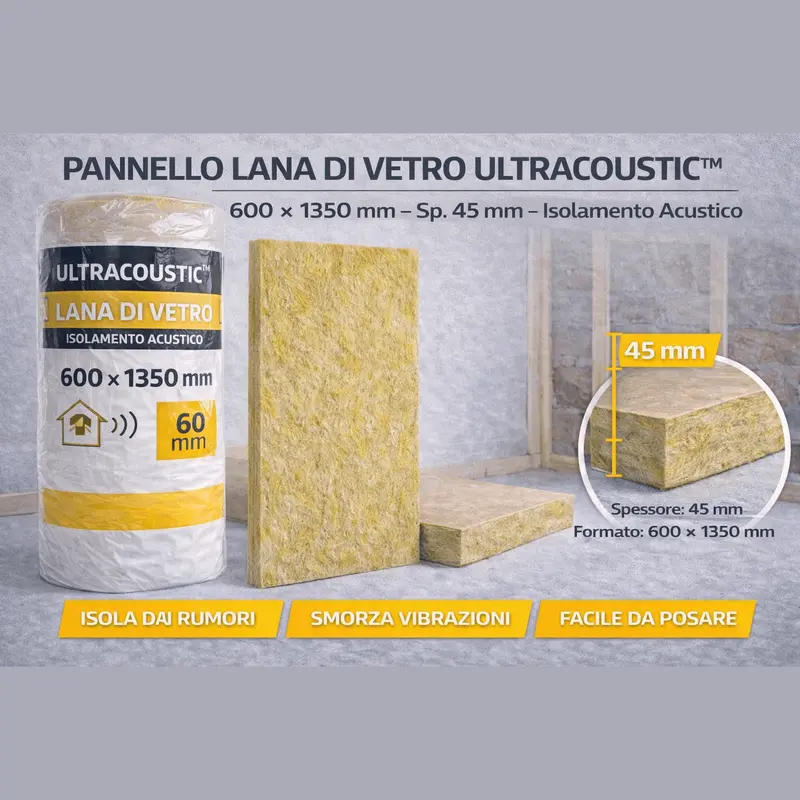 Pannello Lana di Vetro Ultracoustic 600x1350x45 mm