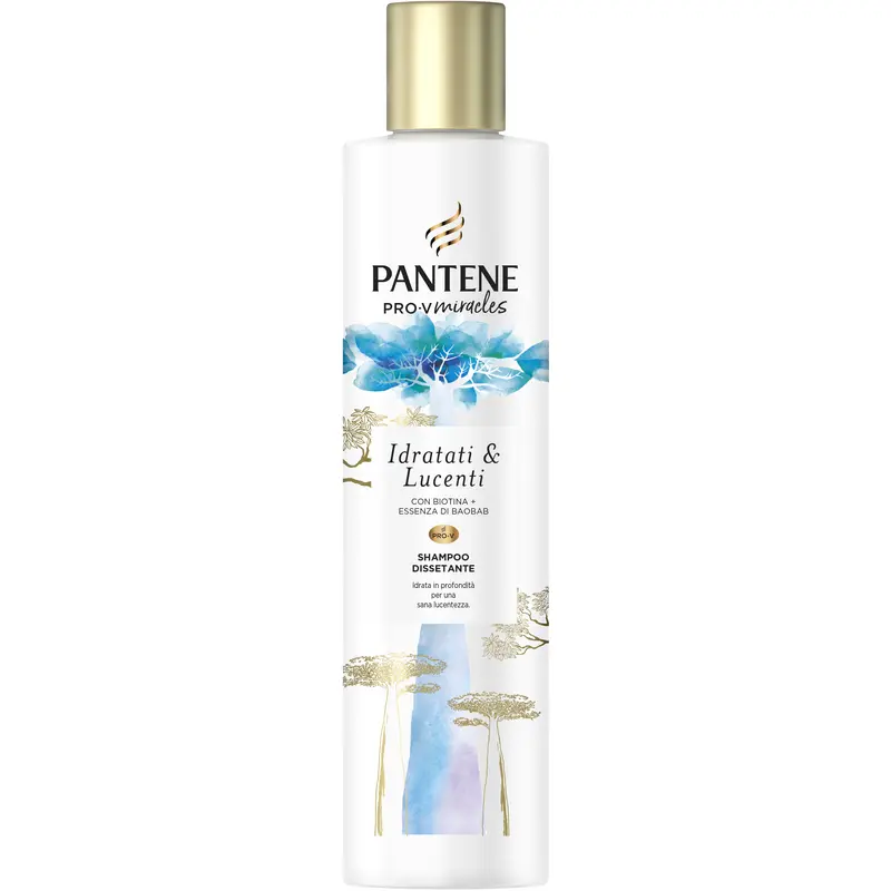 Pantene Pro-V Miracles Idratati & Lucenti Shampoo Dissetante 225ml | Per Capelli Disidratati & Secchi | Con Biotina, Pro-Vitamina B5 & Essenza di Baobab | Regala Luminosità Leggera & Sana