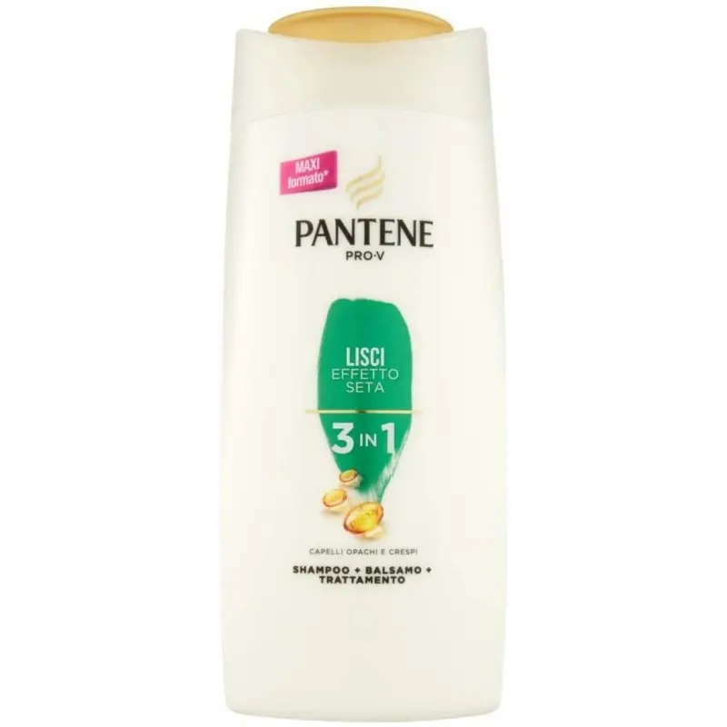 Pantene Shampoo 3in1 Lisci Effetto Seta 675ml | Nuova Formula Pro-V | Deterge, Districa & Cura | Rafforza¹ Dall'Interno | Dona Morbidezza Seta & Controllo Crespo | Per Capelli Disidratati