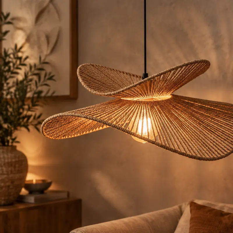 Paralume in rattan intrecciato a fiore