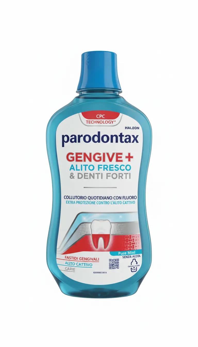 Parodontax Collutorio Gengive+ Pure Mint 500 ml | Triplice Protezione Gengive, Alito e Carie | Tecnologia CPC Antibatterica | Senza Alcol con Fluoro