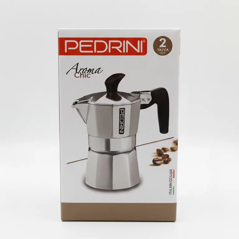 Pedrini Aroma Chic Caffettiera Moka in Alluminio – Disponibile in Mezza Tazza, 1 Tazza e 2 Tazze – Guarnizione in Silicone e Design Italiano