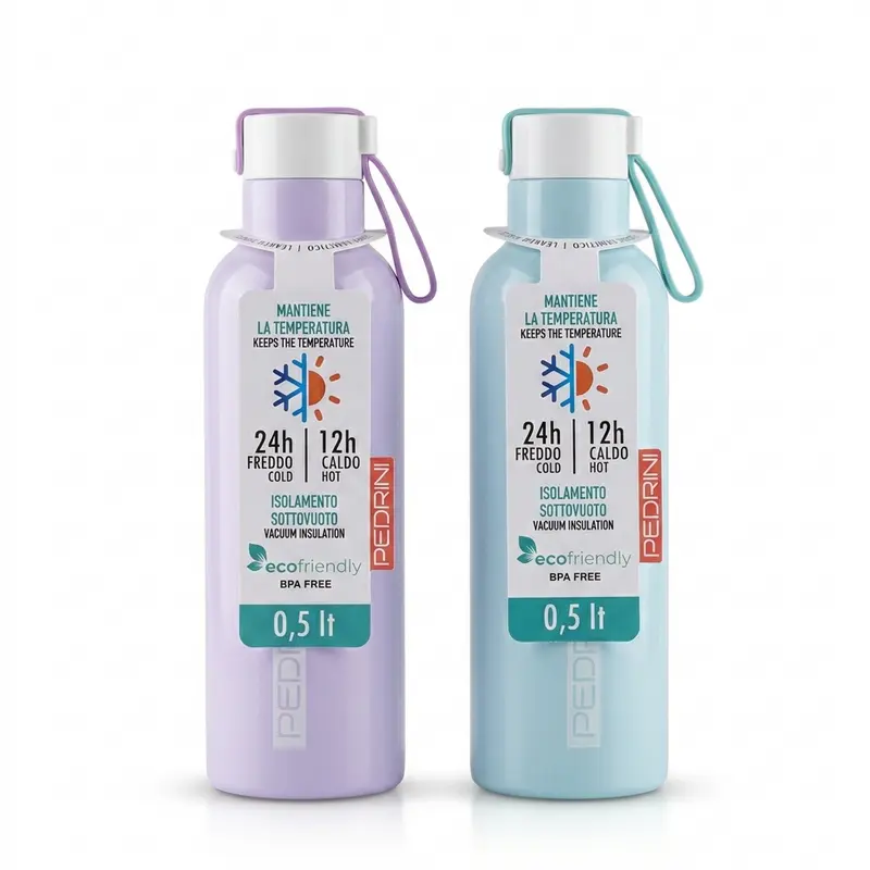 Pedrini Bottiglia Termica 500ml Acciaio Inox 18/8 – Isolamento Sottovuoto 24h Freddo 12h Caldo Tappo Ermetico