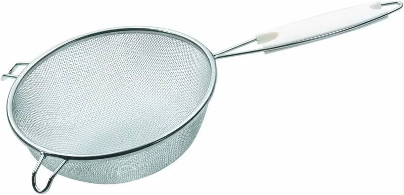 Pedrini Lillo Colino in Acciaio Inox | Diametro 16 cm | Con Guancetta d'Appoggio e Manico Ergonomico Bianco | Maglia Fine per Filtrare e Setacciare | Design Italiano