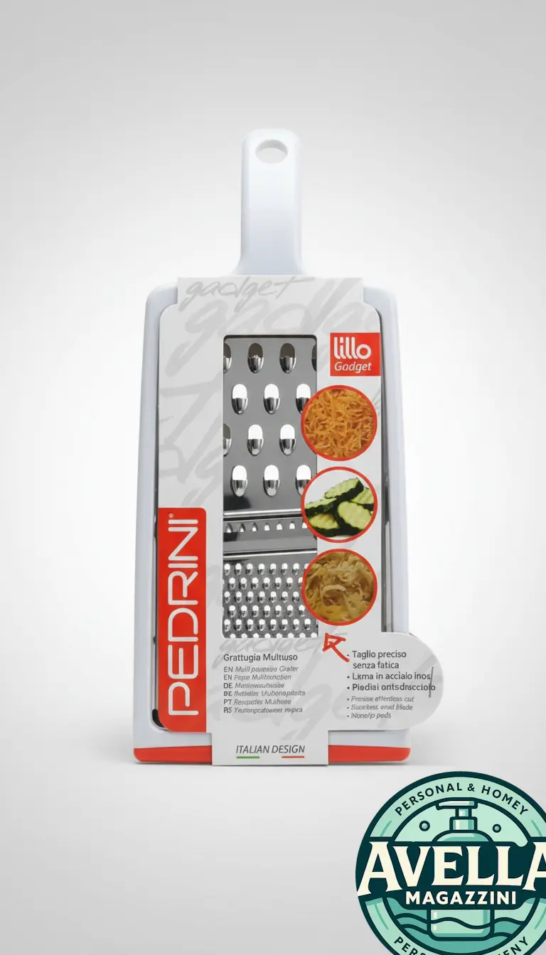 Pedrini Lillo Gadget - Grattugia MultiUso | Lama in Acciaio Inox, Taglio Preciso Senza Fatica, Piedini Antiscivolo