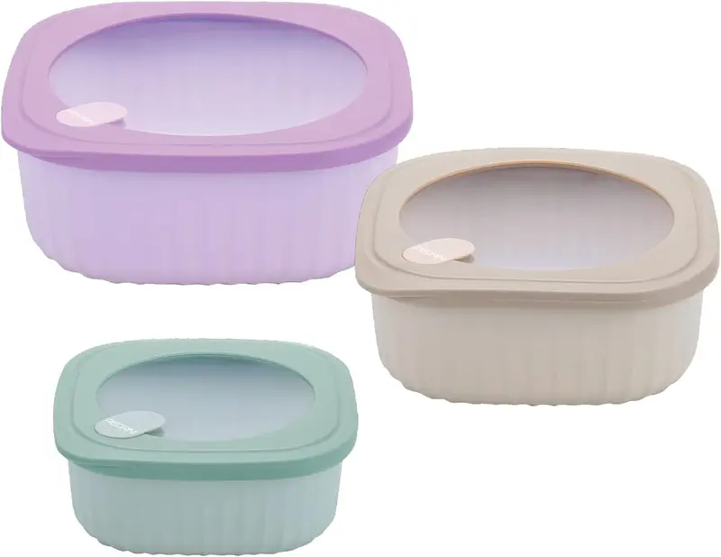 Pedrini Set 3 Contenitori Ermetici Multiuso con Coperchio | Lunchbox Quadrati per Frigo, Freezer e Microonde | Valvola di Sfogo Vapore | BPA Free | 450ml, 850ml, 1,4Lt
