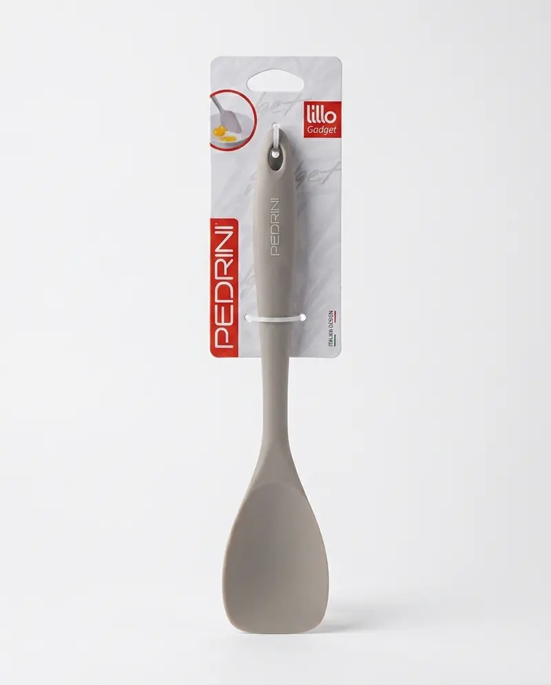 Pedrini Spatola Mestolo in Silicone Alimentare | Cucchiaio Leccapentole 2-in-1 per Dolci e Casseruole Antiaderenti | Design Ergonomico Italiano e Resistenza al Calore | Colore Marrone e Bianco