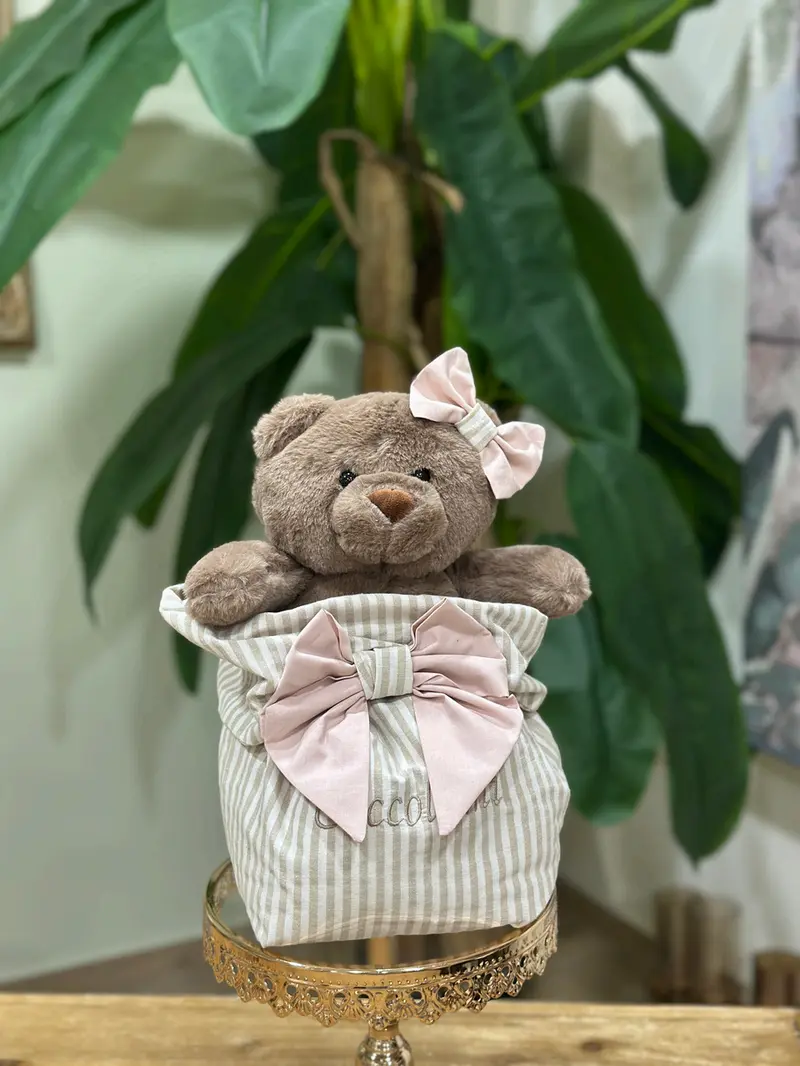 Peluche Orsetto in Sacca a Righe Personalizzabile – Mata Creazioni