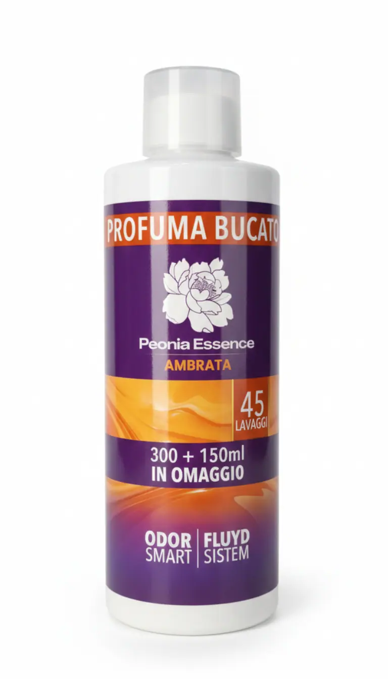 Peonia Essence Profuma Bucato Concentrato 450ml | Tecnologia OdorSmart & Molecola Stira Facile | 4 Fragranze Persistenti | 45 Lavaggi