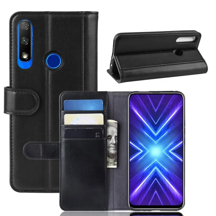 Per Huawei Honor 9X Versione con impronta digitale Flip orizzontale Custodia in vera pelle con slot per schede, supporto e portafoglio