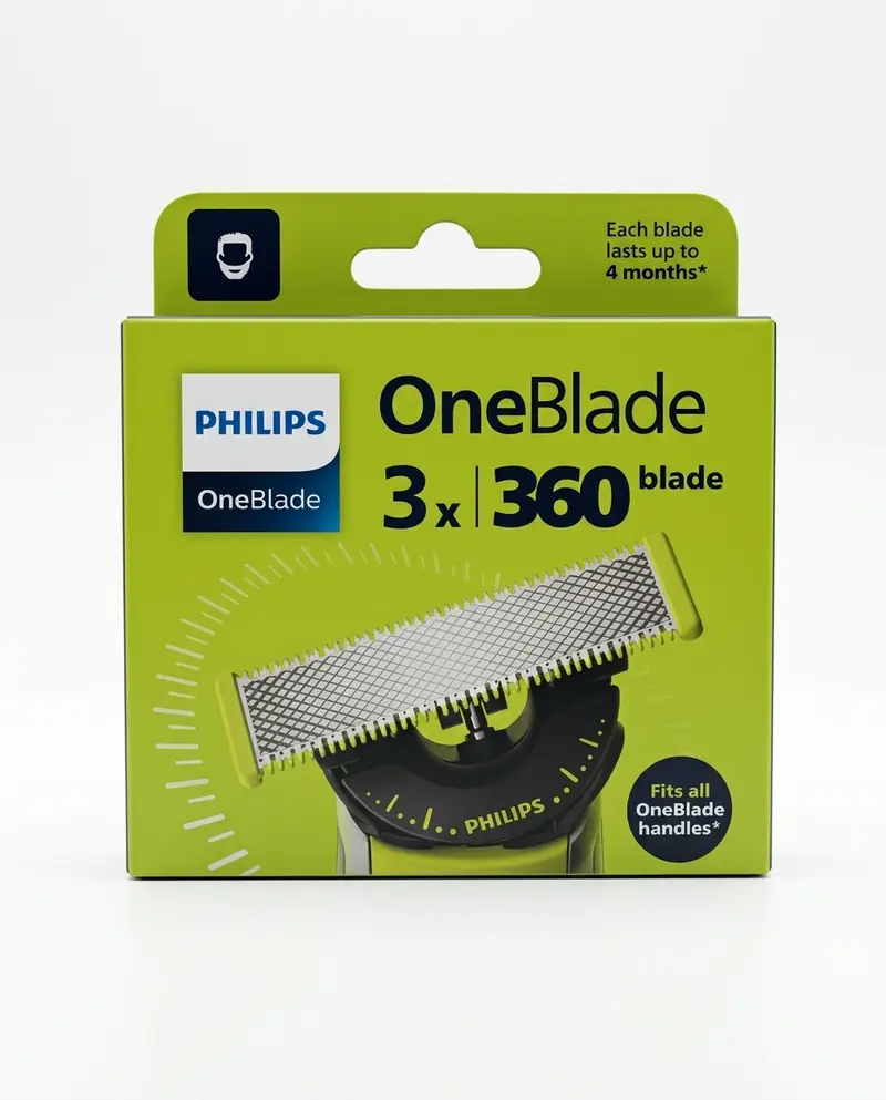 Philips OneBlade 360 Lame di Ricambio 3 Pezzi | Lame 360 Flessibili e Snodabili | Compatibili con Tutti i Manici OneBlade | Wet & Dry | Durata fino a 4 Mesi per Lama