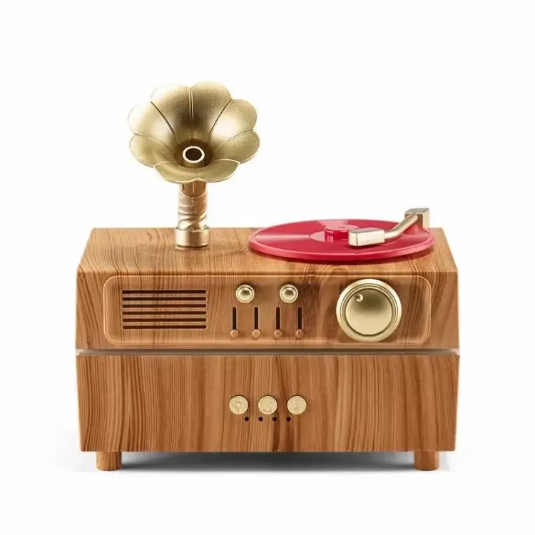 Phonograph Retro Style Aromatherapy Diffuser, 7 Color Atmosphere Light Effects, 3 Gear Timing Used For Indoor Humidification, Light Wood Grain, White, Black, Antique Copper?