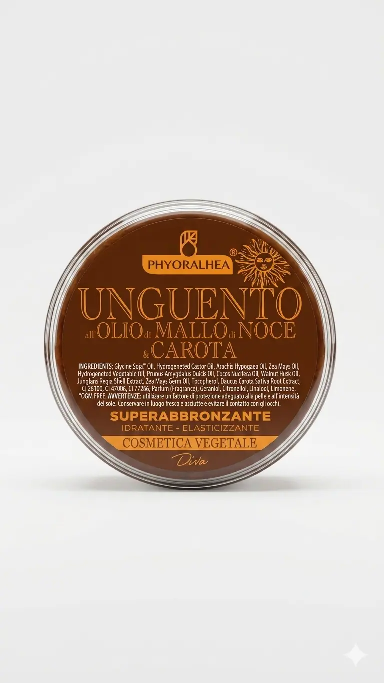Phyoralhea Unguento Superabbronzante 150g al Mallo di Noce e Carota – Acceleratore Abbronzatura Intensa e Nutriente