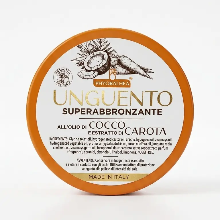 PhyorAlhea® Unguento Superabbronzante Naturale 150g | Con Olio di Cocco, Estratto di Carota e Mallo di Noce | Abbronzatura Intensa e Rapida | Made in Italy