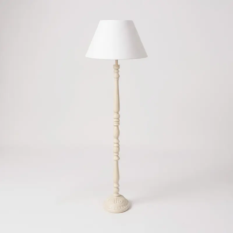 Piantana “Zelia” in Legno e Lino Bianca – Lampada da Terra Shabby Chic (160cm)