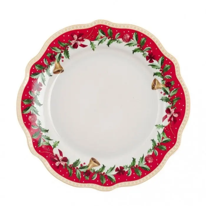 Piatto da Dessert Natalizio in Ceramica con Agrifoglio – Collezione Merry Christmas by Blanc MariClò, Ø 20 cm