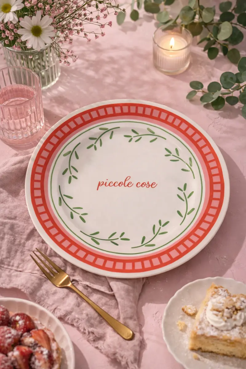 Piatto in porcellana “Piccole cose” – Ø 21 cm – Decoro foglie verdi