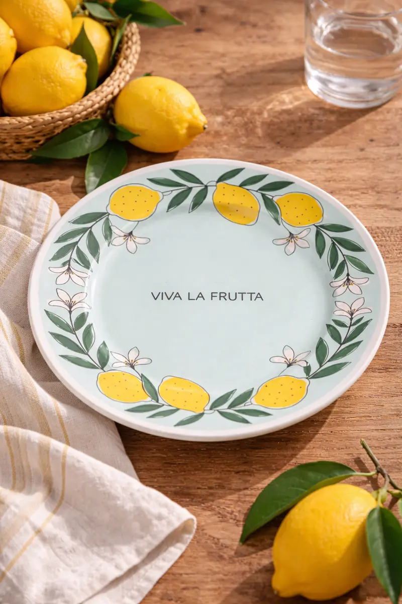 Piatto in porcellana “Viva la Frutta” Ø 21 cm – Collezione frutta decorata