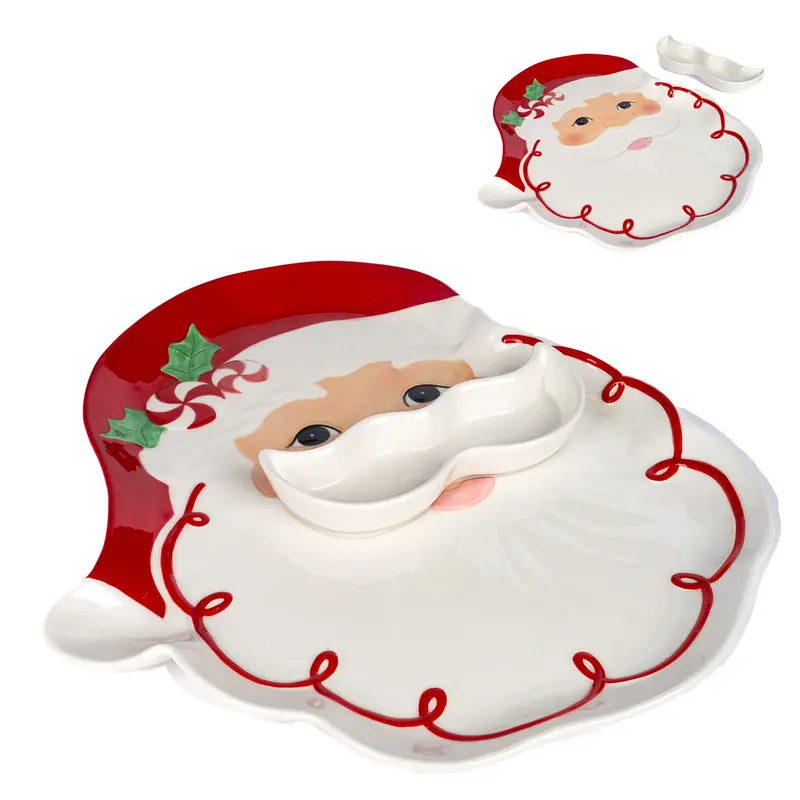 Piatto Natalizio in Ceramica Baffo Natale con Baffi Rimovibili – Goodwill, 36cm