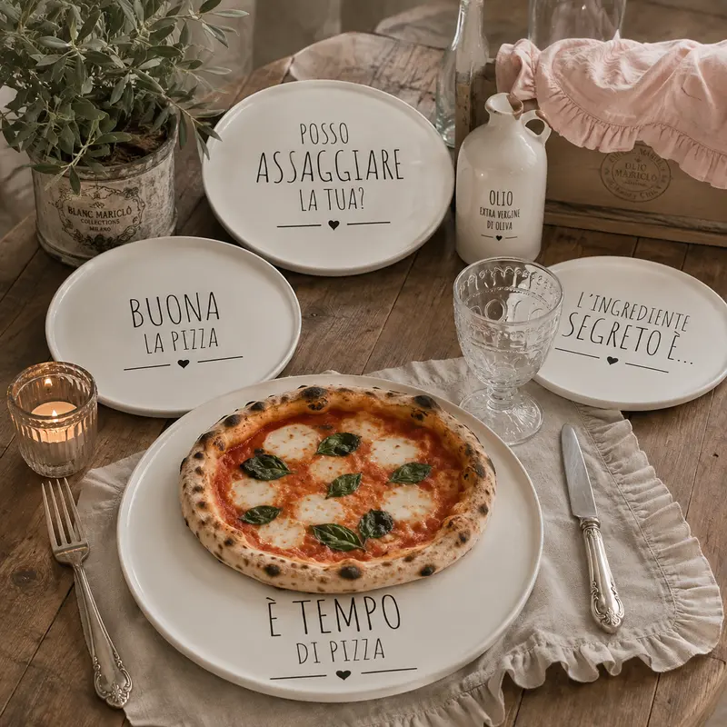 Piatto Pizza in Ceramica con Scritta - Ø 31,4x1,6 cm