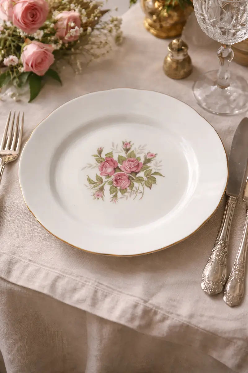Piatto Vintage in Porcellana con Rose Rosa – Bareuther Bavaria Ø20 cm