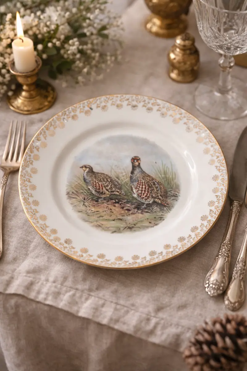 Piatto Vintage Limoges France con Decoro Selvaggina Ø22 cm