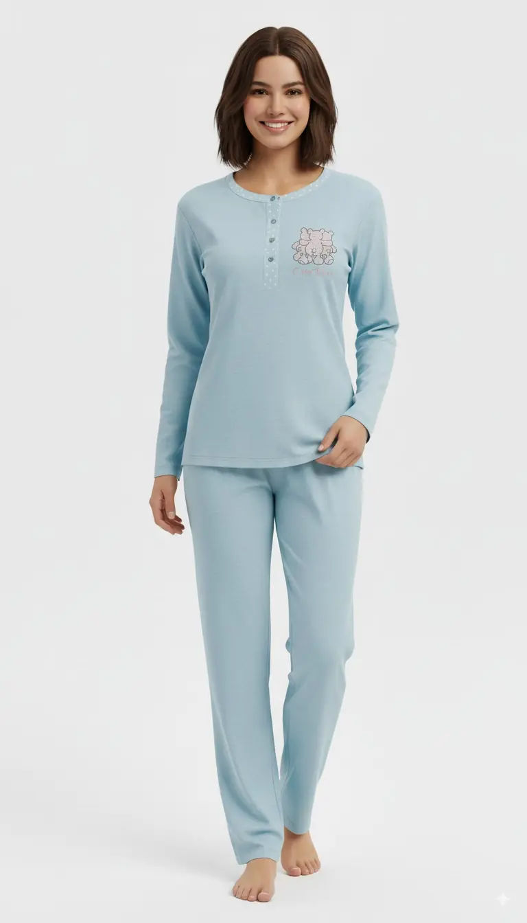 Pigiama Autunnale Donna in Misto Cotone Multi - Manica Lunga e Pantalone