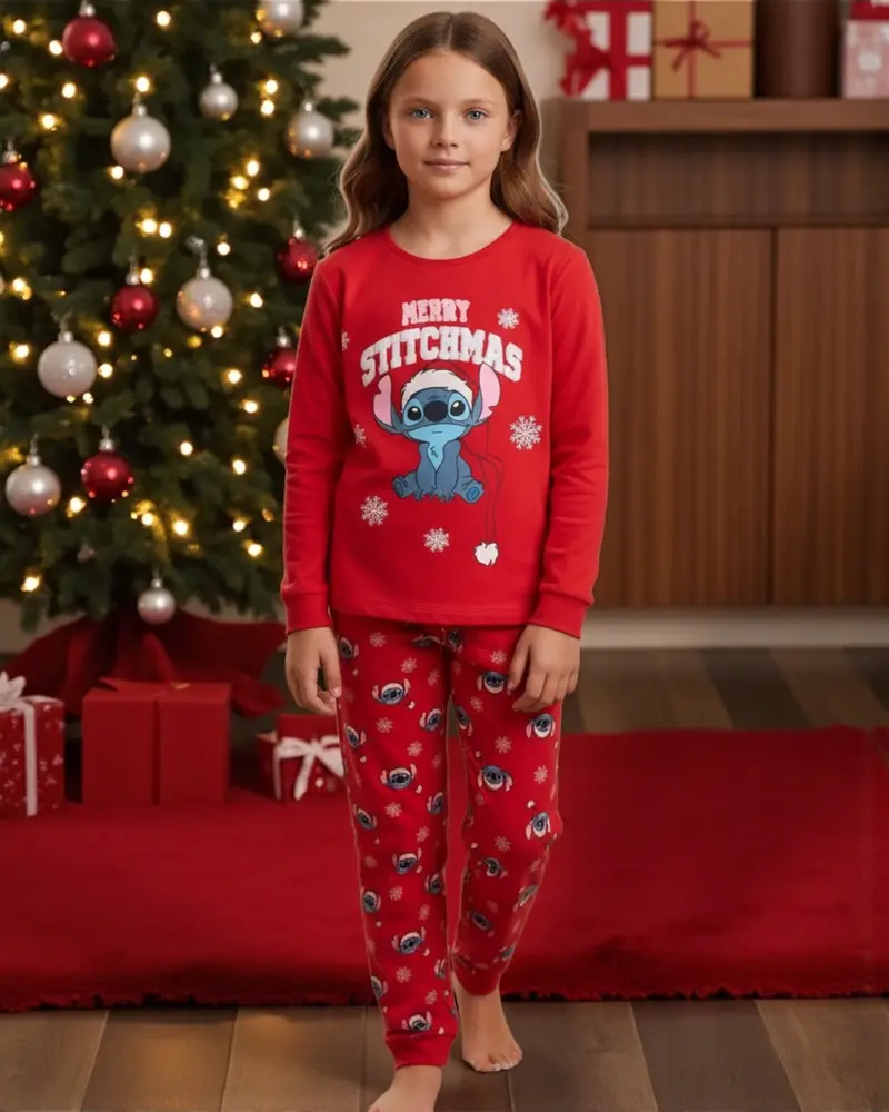 Pigiama Bambina Natalizio Disney Stitch in caldo cotone Art. 62684