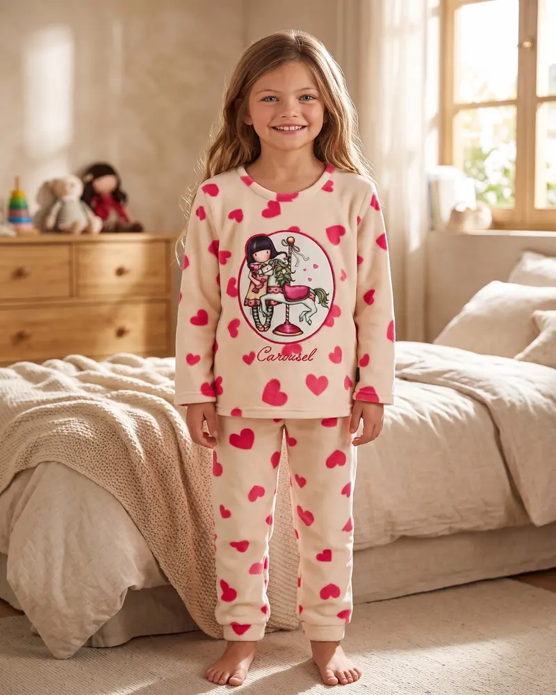 Pigiama Bambina Santoro Gorjuss Carousel Coral Fleece Rosa Art. 62410