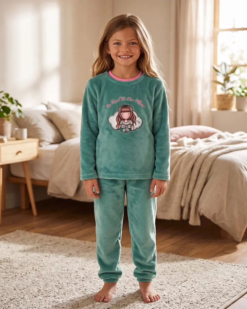 Pigiama Bambina Santoro Gorjuss Invernale Coral Fleece Verde Acqua Art. 62414