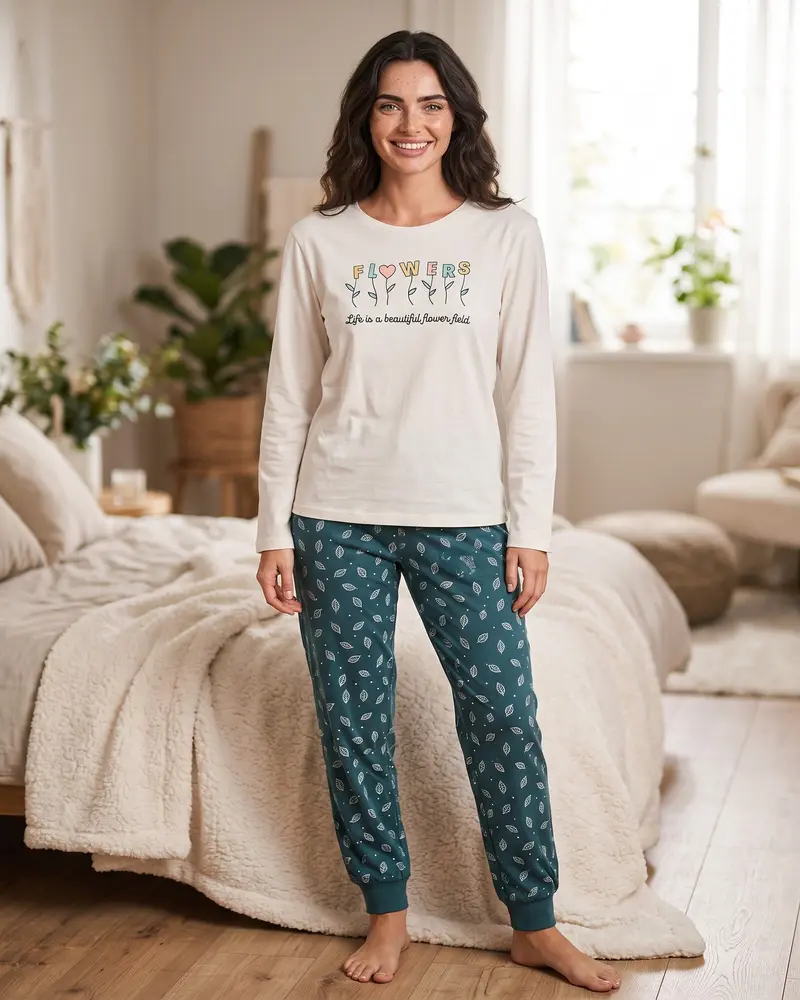 Pigiama Donna Admas Flowers Invernale Caldo Cotone e Viscosa Art. 60206