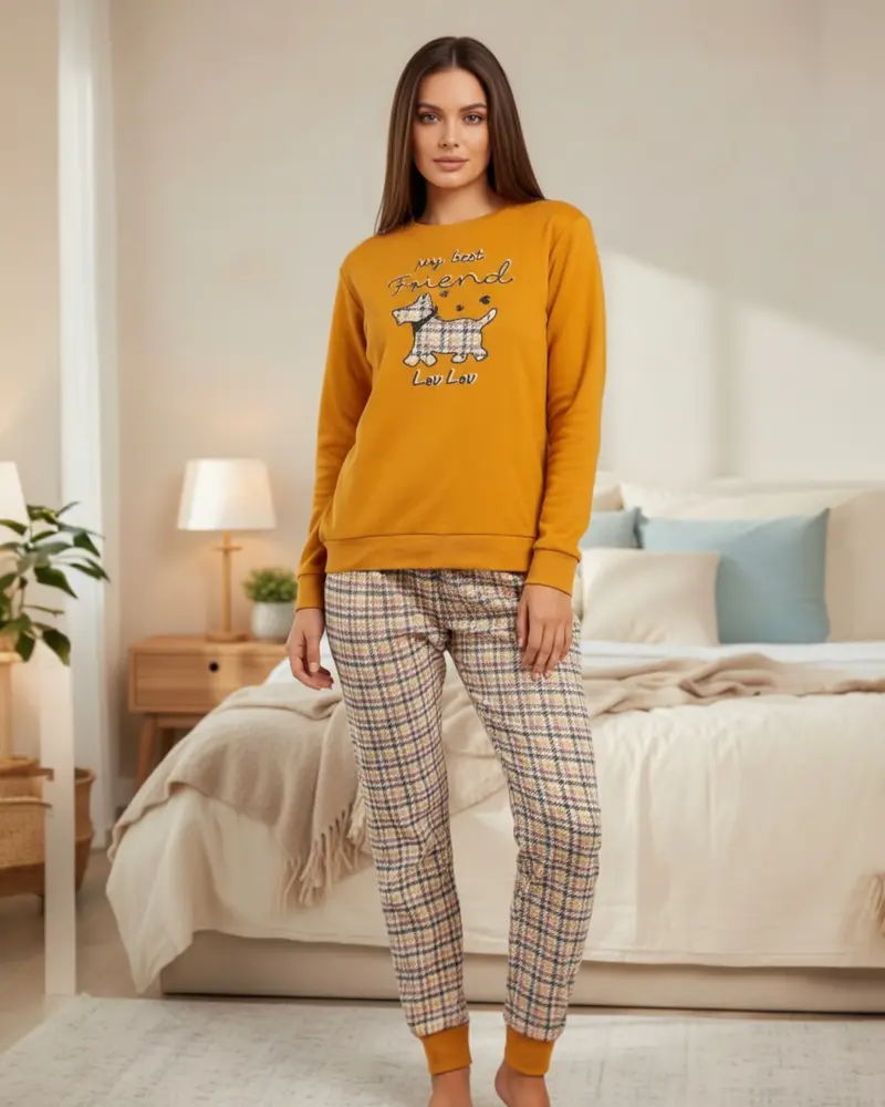 Pigiama Donna Admas Invernale Caldo Cotone Mostarda Lou Lou Art. 63633