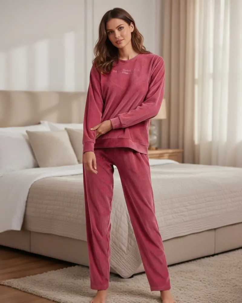 Pigiama Donna Admas Velluto a Coste Invernale Lampone Verde Art. 60091