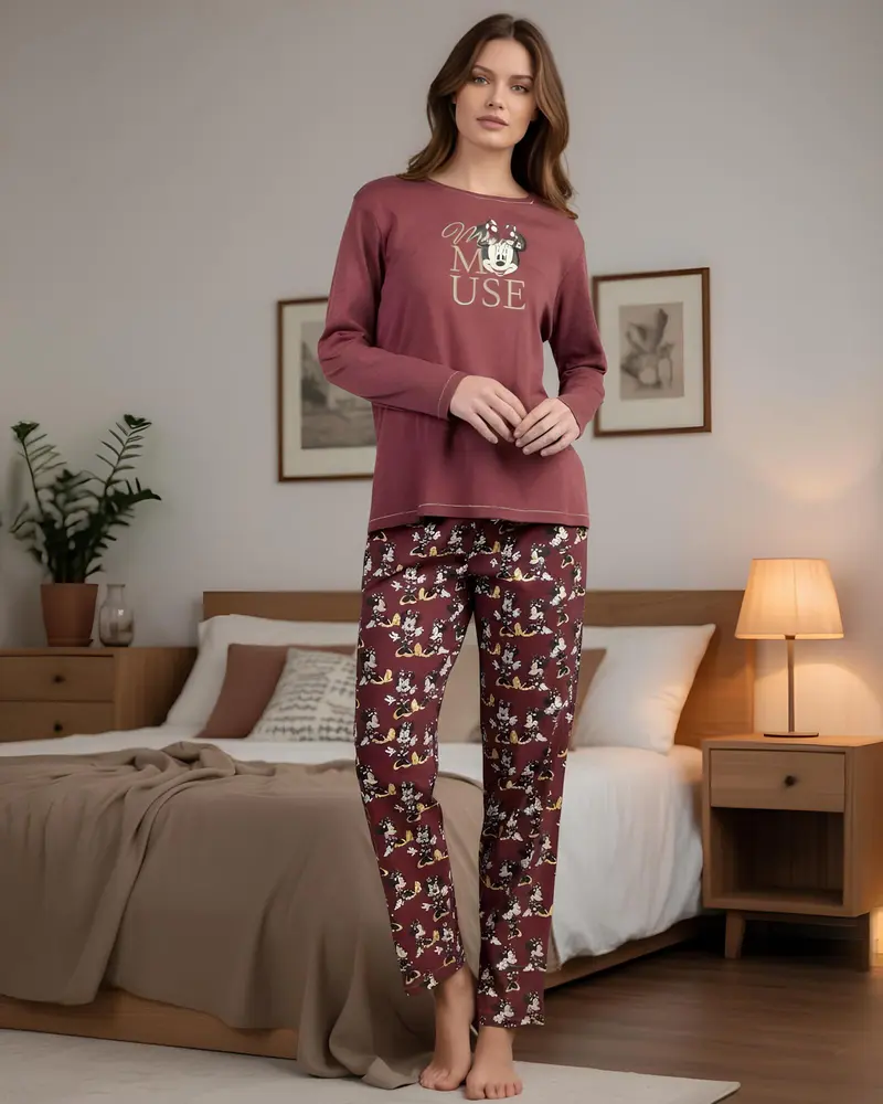Pigiama Donna Disney Minnie Mouse Invernale Caldo Cotone Art. 63308