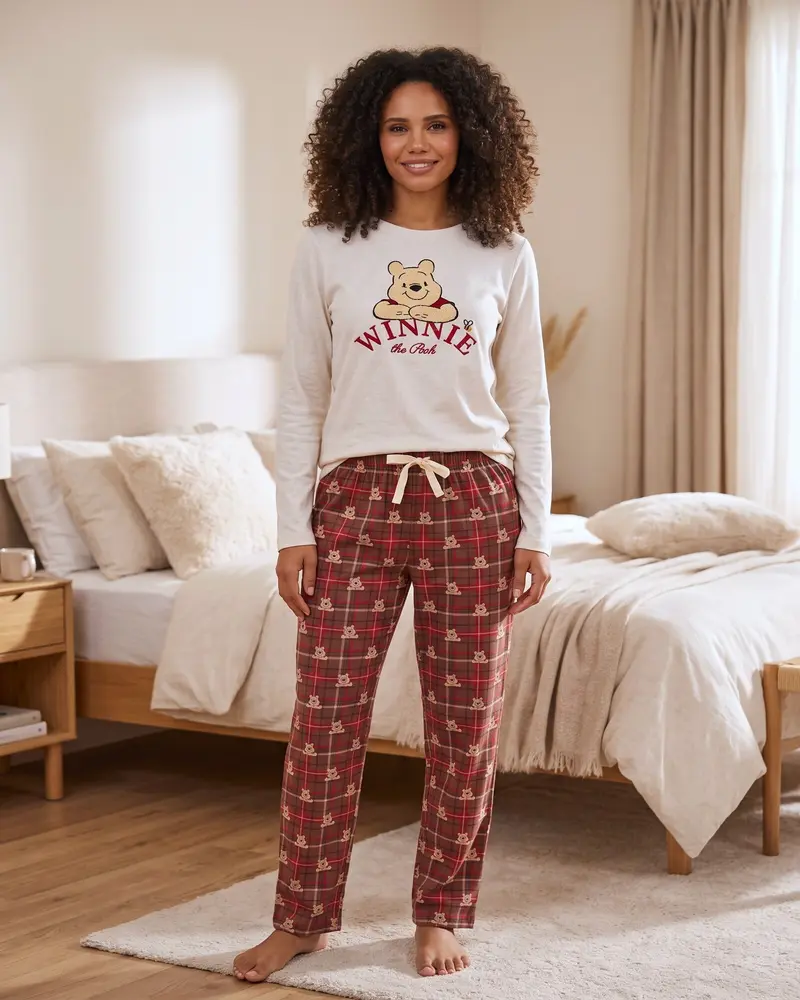 Pigiama Donna Disney Winnie the Pooh Art. 64670 Caldo Cotone Beige
