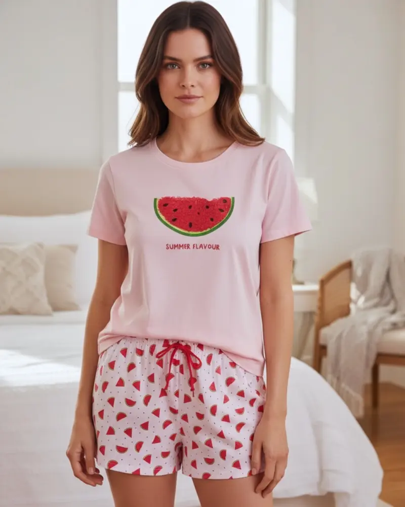 Pigiama Donna Estivo Cotone Admas Rosa con Stampa Anguria Summer Flavour – T-Shirt e Pantaloncino Art. 64081