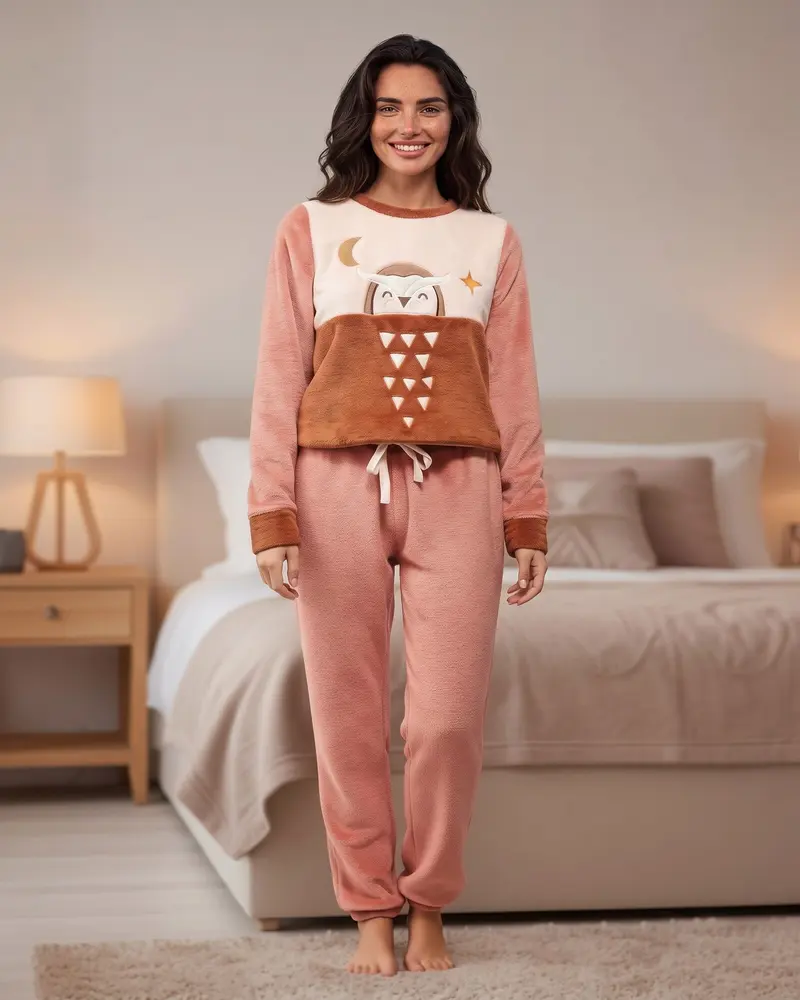 Pigiama Donna Invernale Gisela in Coral Fleece Gufo Art. 20206