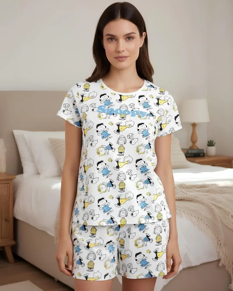 Pigiama Donna Snoopy Estivo in Cotone T shirt e Pantaloncino Art. 63431