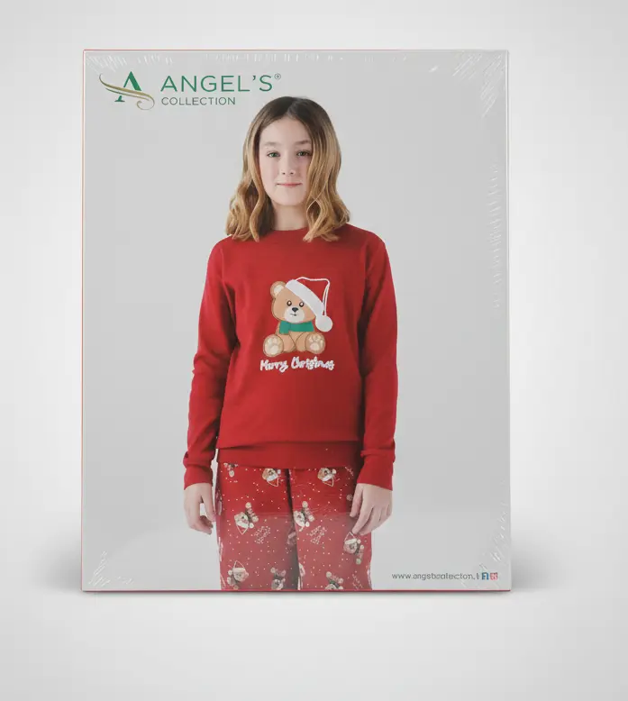 Pigiama Natalizio Bambina Angel's Collection - Rosso "Orsetto Merry Christmas"