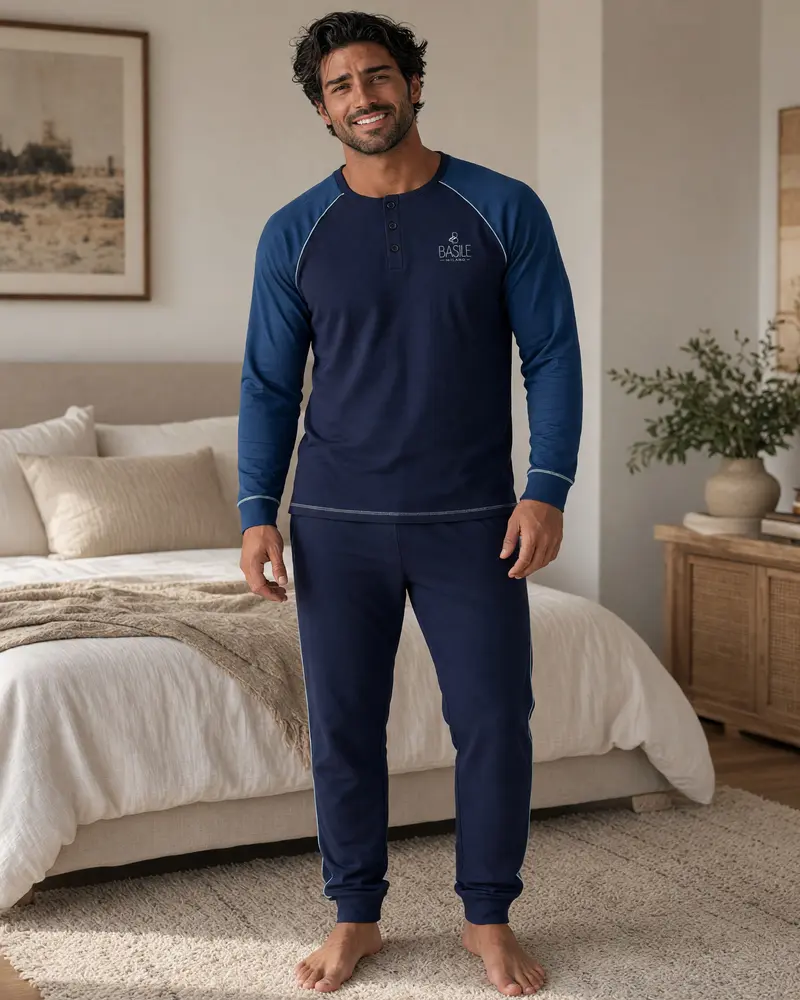 Pigiama uomo invernale Basile Milano in caldo cotone interlock – Art. 3130
