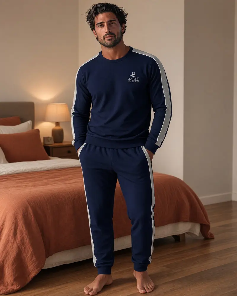 Pigiama uomo invernale Basile Milano in caldo cotone interlock – Art. 4130