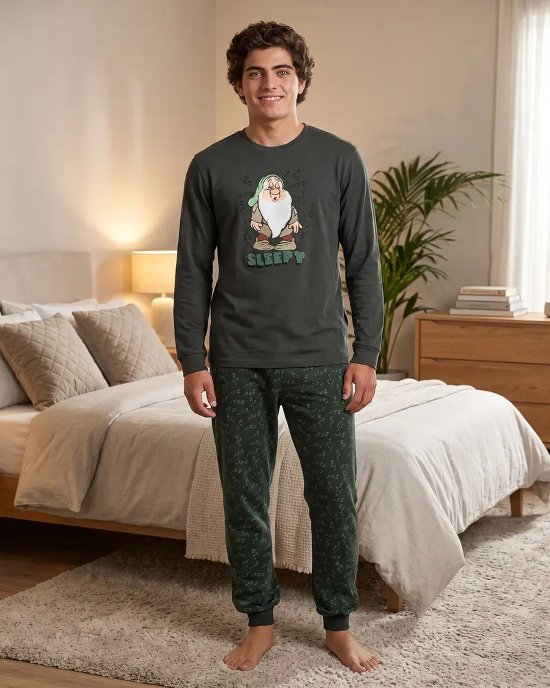 Pigiama uomo invernale Disney Pisolo in cotone interlock verde – Art. 64905