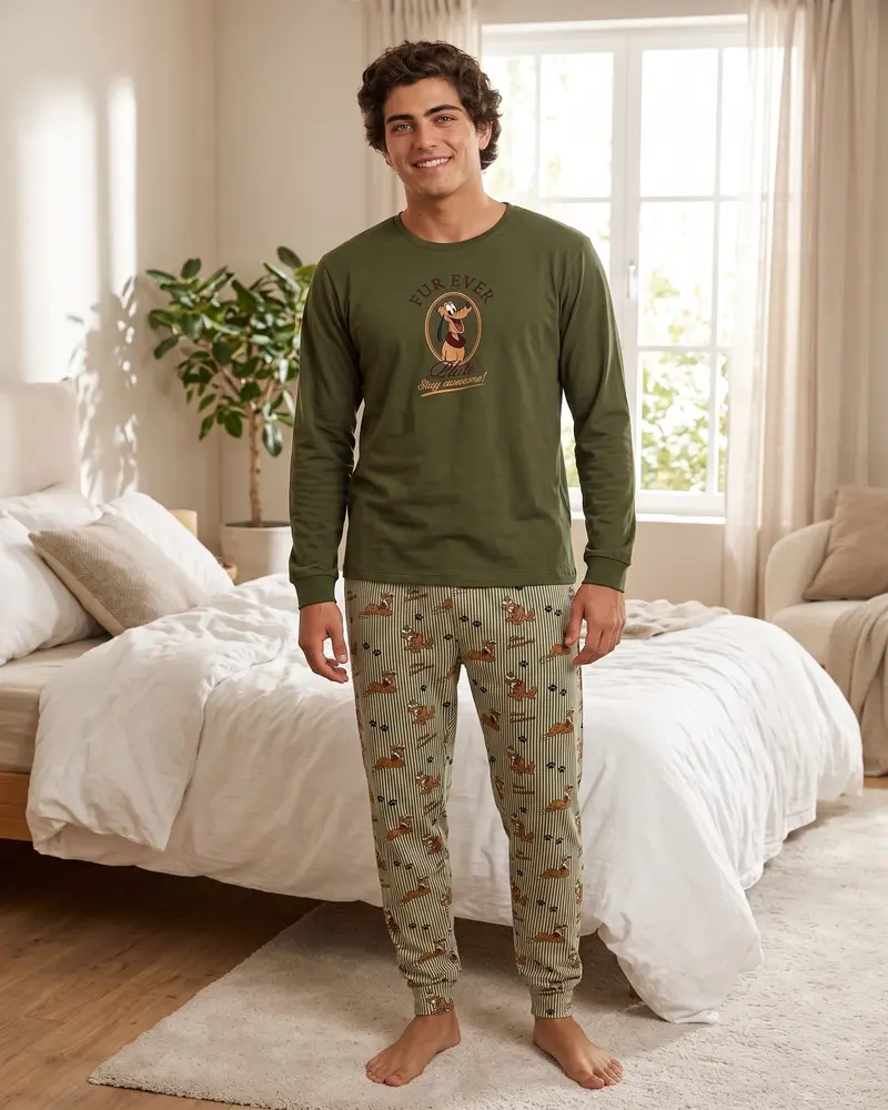 Pigiama uomo invernale Disney Pluto Stay Pawsome in cotone interlock – Art. 64928