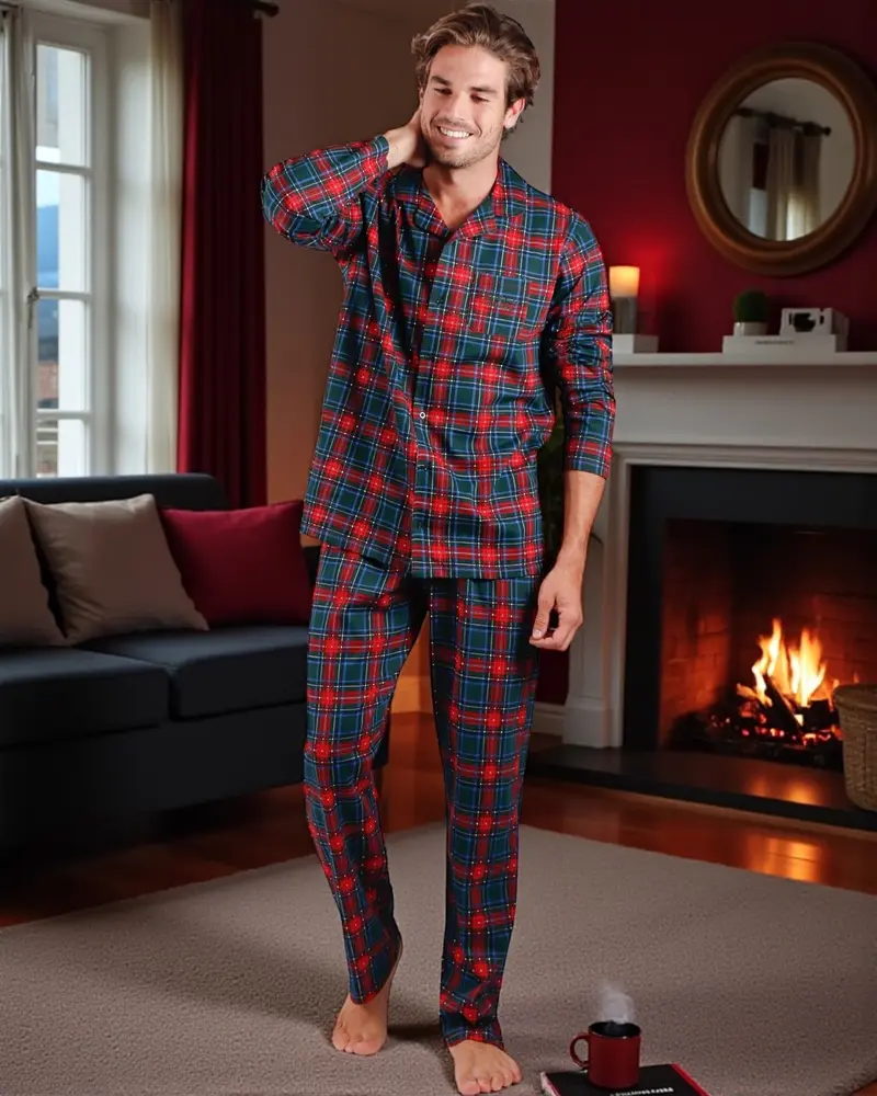 Pigiama uomo invernale in cotone motivo tartan Admas Art. 55559