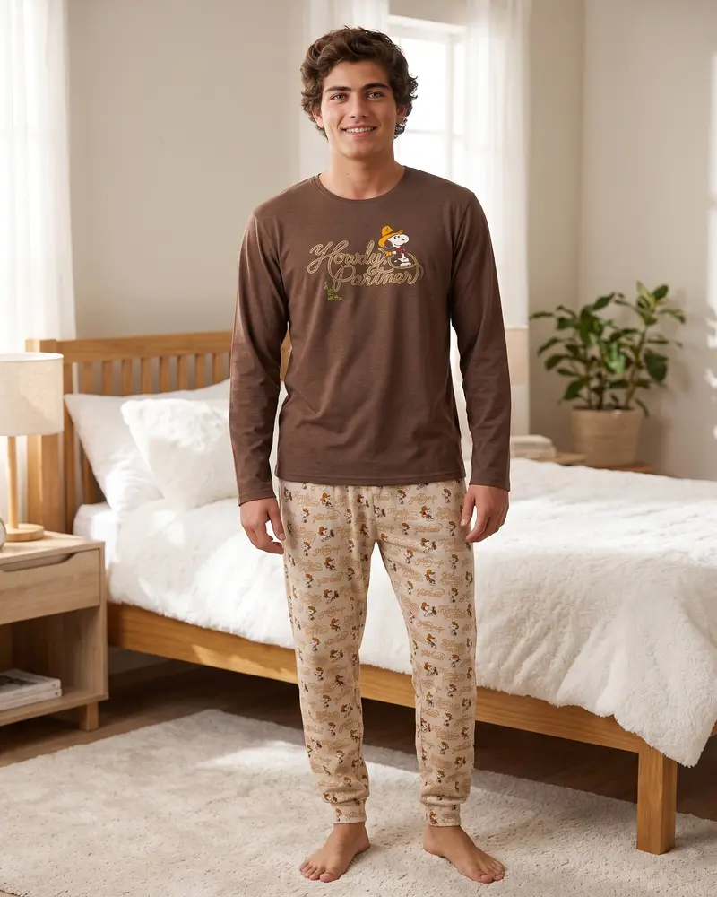 Pigiama uomo invernale Peanuts Country Club in cotone interlock – Art. 64017