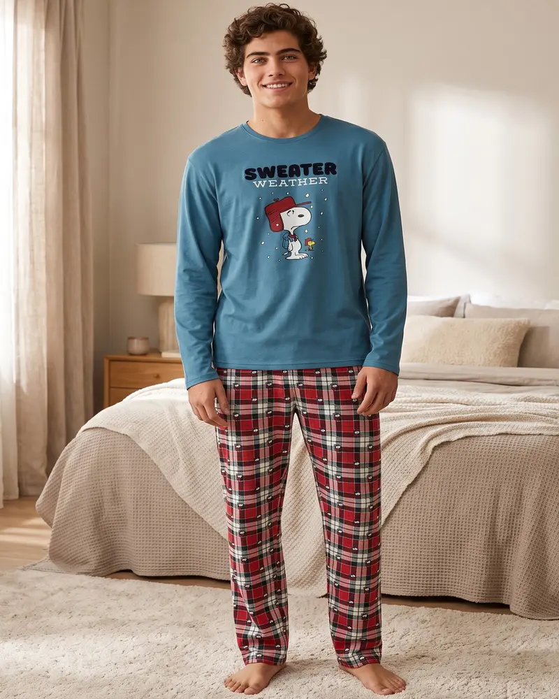 Pigiama uomo invernale Peanuts Sweater Weather in cotone interlock – Art. 64016