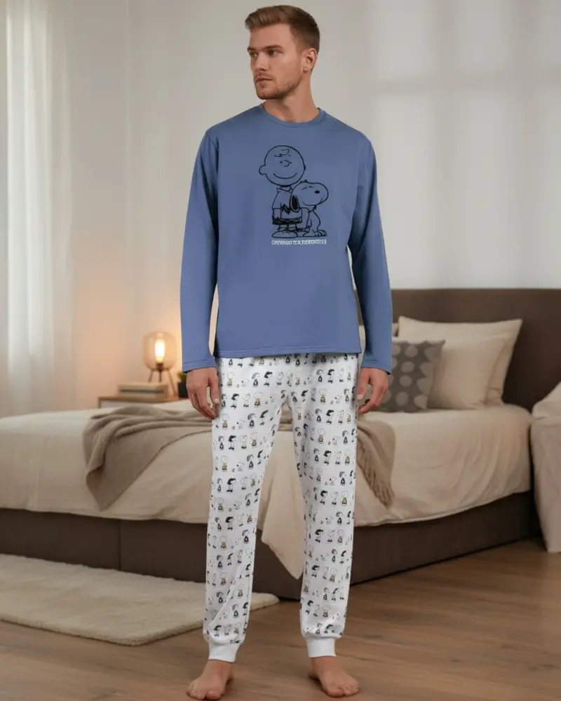 Pigiama Uomo Invernale Snoopy Peanuts Caldo Cotone Felpato Art. 63015