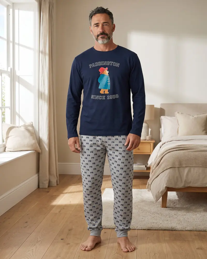 Pigiama Uomo Paddington Invernale Caldo Cotone Art. 63863 Blu Navy