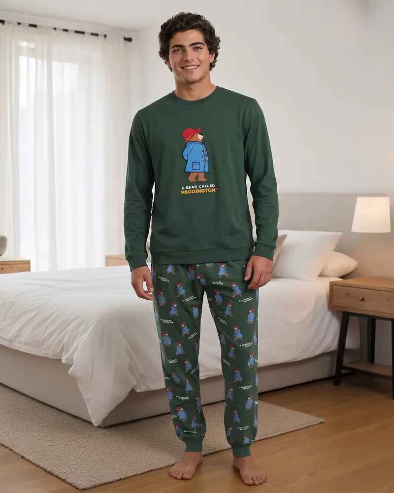 Pigiama Uomo Paddington Invernale Caldo Cotone Verde Art. 62856