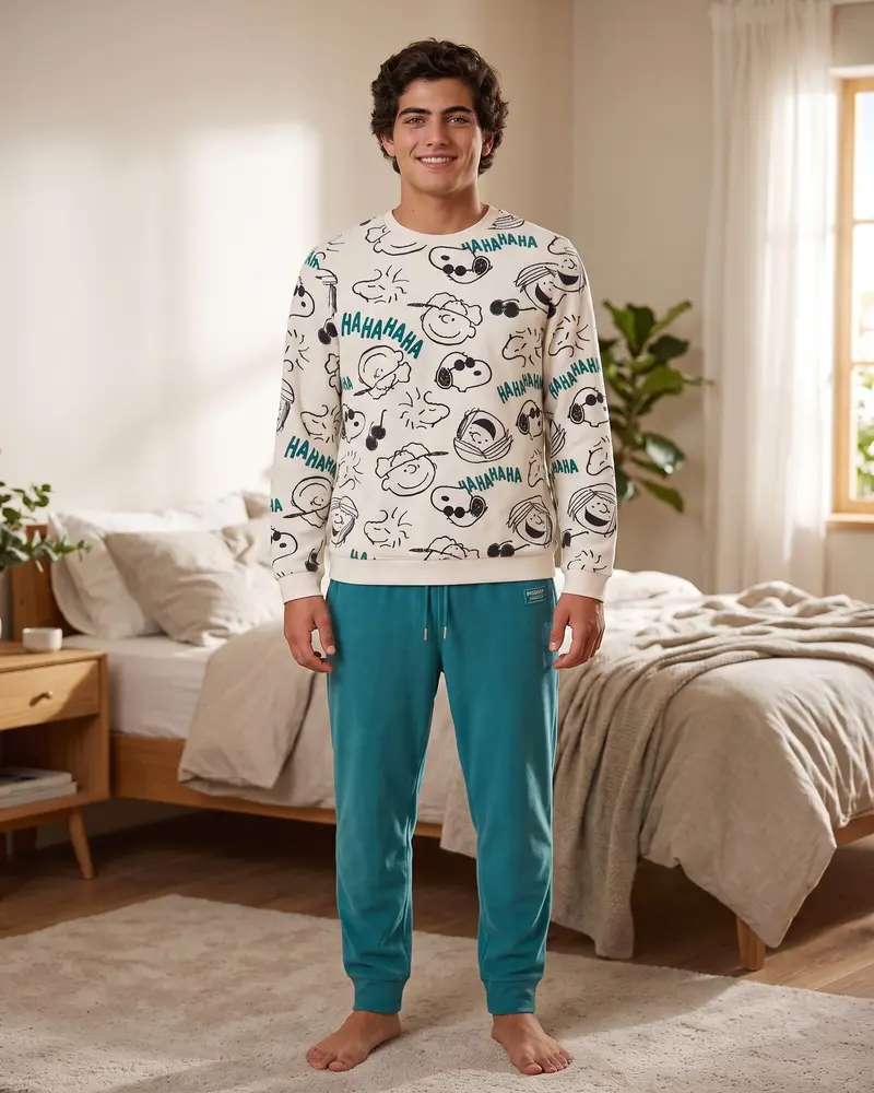 Pigiama Uomo Snoopy Gisela Peanuts cotone Interlock Invernale Art. 20344